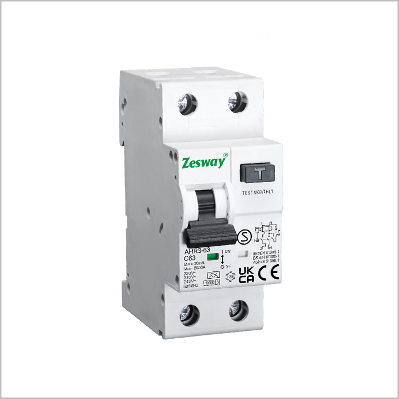 AHR3-63，RCBO , كهرومغناطيسي, قاطع دائرة التيار المتبقي , مع , حماية من الحمل الزائد 10 كيلو أمبير , 1P + N